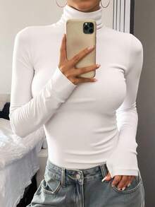 Livesso Women's Turtle Neck Ruched Long Sleeve T-Shirt - White - View 8