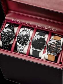 4-Piece Men's Fashionable Business Roman Scale Three Eye Dial Quartz Watch Set Suitable For Daily Wear Decoration Or Holiday Gifts