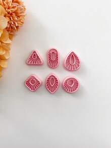 1/6pcs Geometric Shaped Soft Clay Molds, Retro Embossing Set, Polymer Clay Cutter, Clay Earring Cutter, Polymer Clay Earring Making Tools, Clay Jewelry Making Kit, Clay Earring Molds, PLA Material, DIY Earring Gift - Pink - View 5