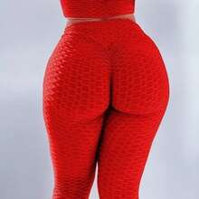 Bubble Suplex Leggings Disguise Cellulite High Waist 3D Flocked Texture Legging High Waist Gym Leg - 紅色 - 查看 1