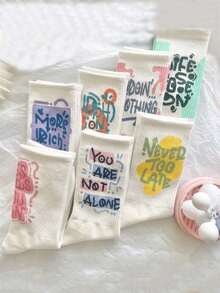 20 件/14 件女士时尚及膝袜，个性化字母印花运动袜，男女通用抗菌柔软黑白防臭吸湿排汗运动袜，柔软舒适，适合所有季节，户外、派对、礼物、Y2K、哥特式、学校、柔软 - 彩色 - 查看 4