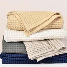 PHF 480GSM 100% Washed Cotton Waffle Weave Blanket, Cozy Breathable Skin-Friendly Throw King Size For All Season, Luxury Fall Layer Bedspread For Couch Bed, Elegant Home Decor,Navy Blue, 104"X90" - Navy Blue - View 1