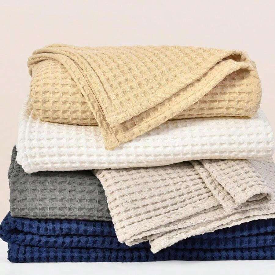 PHF 480GSM 100% Washed Cotton Waffle Weave Blanket, Cozy Breathable Skin-Friendly Throw King Size For All Season, Luxury Fall Layer Bedspread For Couch Bed, Elegant Home Decor,Navy Blue, 104"X90" - Navy Blue - View 1