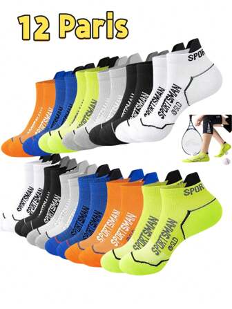 Set de 6/12 pares de calcetines deportivos para tobillos con rayas y letras para hombres, transpirables, con malla, que absorben la humedad, aptos para correr, hacer ejercicio, uso diario, para todas las estaciones