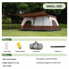 Double Layer 8-10 Person Outdoor Camping Tent With 2 Rooms And 1 Lobby, Extra Large, Sunshade, Waterproof, Thickened