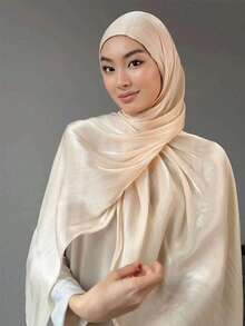 1 pieza Chal y envoltorio de satén crêpe arrugado de color liso y brillante, pañuelo largo suave y sedoso, diadema, bandana, cobertura de playa, accesorio musulmán para la vida diaria, viajes, bodas, fiestas, novias, festivales, oraciones y peregrinaciones