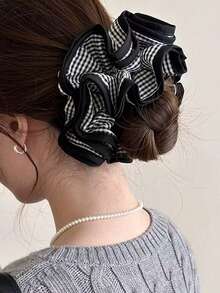 1个格子图案黑色包边发圈，优雅学院风发饰，适合日常佩戴，发绳，发圈，洗脸马尾辫发饰弹力带 - 彩色 - 查看 7