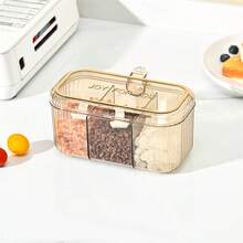 Plastic Seasoning Box With Lid Three-Compartment Design Seasoning Box Kitchen Spice Storage Sank - Light Yellow - View 2