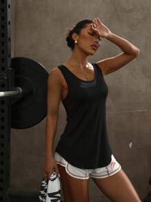 Top deportivo de corte sólido con espalda calada, top de entrenamiento, top de juegos