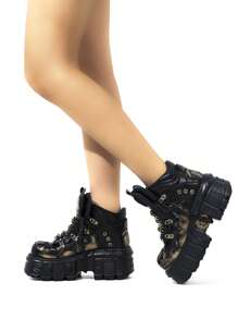 Gothic Cyberpunk Style Platform Shoes, Lace-Up High-Top Retro Chunky Sneakers, Fashionable Unisex