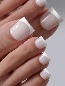 150 móng giả vuông ngắn, màu trắng, kiểu Pháp, chất liệu gel mềm, tự làm móng giả, tối giản và đa năng, 15 kích cỡ, phù hợp cho phụ nữ. - trắng - Xem 5