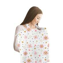 Manta de Maternidad diseño de Rosas y Corazones Cubierta de Lactancia Multifuncional para Mamás  100% Tejida, Transpirable, con Protección de 360°, Ideal para Amamantar, Carriola, Asiento de Auto, Delantal de Privacidad para Recién Nacido y Uso al Aire Libre - Rosa coral - Ver 1