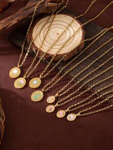 1 pieza Collar de acero inoxidable con flor de concha de amor incrustada de circonita, enchapado en oro de 18 k, no se oxida fácilmente, se puede combinar fácilmente con el vestido diario de las niñas, decoración para vacaciones en la playa, fiestas y festivales de música.