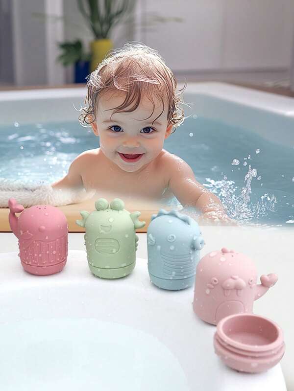 4pcs Silicone Animal Shaped Bath Toys, Suitable For Beach Playtime, Ocean Series