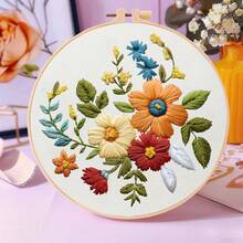 1 件刺绣套件，20x20cm/7.9x7.9 英寸，美丽的花朵主题，手工 DIY 刺绣套件，适合成人和初学者，包括用户手册、印花布、刺绣框架以及针线