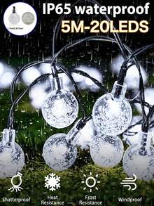 1 包太阳能 100LED/50LED/20LED 灯串，8 种照明模式，水晶球仙女灯，太阳能室内外闪烁圣诞灯，卧室派对婚礼圣诞树花园装饰，暖白/彩色/白色/紫色 IP65 防水 - 黑色 - 查看 19