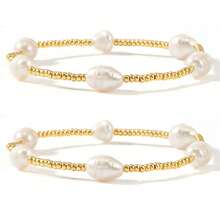 2/4/6/10 件夏季仿珍珠金色 Mikyuki 珠弹力手链 2024 新款时尚女士套装手链珠宝礼物 - 彩色 - 查看 6