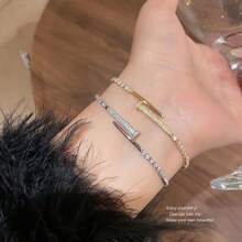 1pc Rhinestone Studded Nail Shape Design Bracelet, Fashionable & Versatile Elegant Jewelry