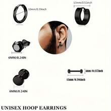 5 Pairs Of Men's Punk-Style Titanium Steel Round Earrings, Set With Cubic Zirconia - Perfect For Casual Decoration - Earring - View 2