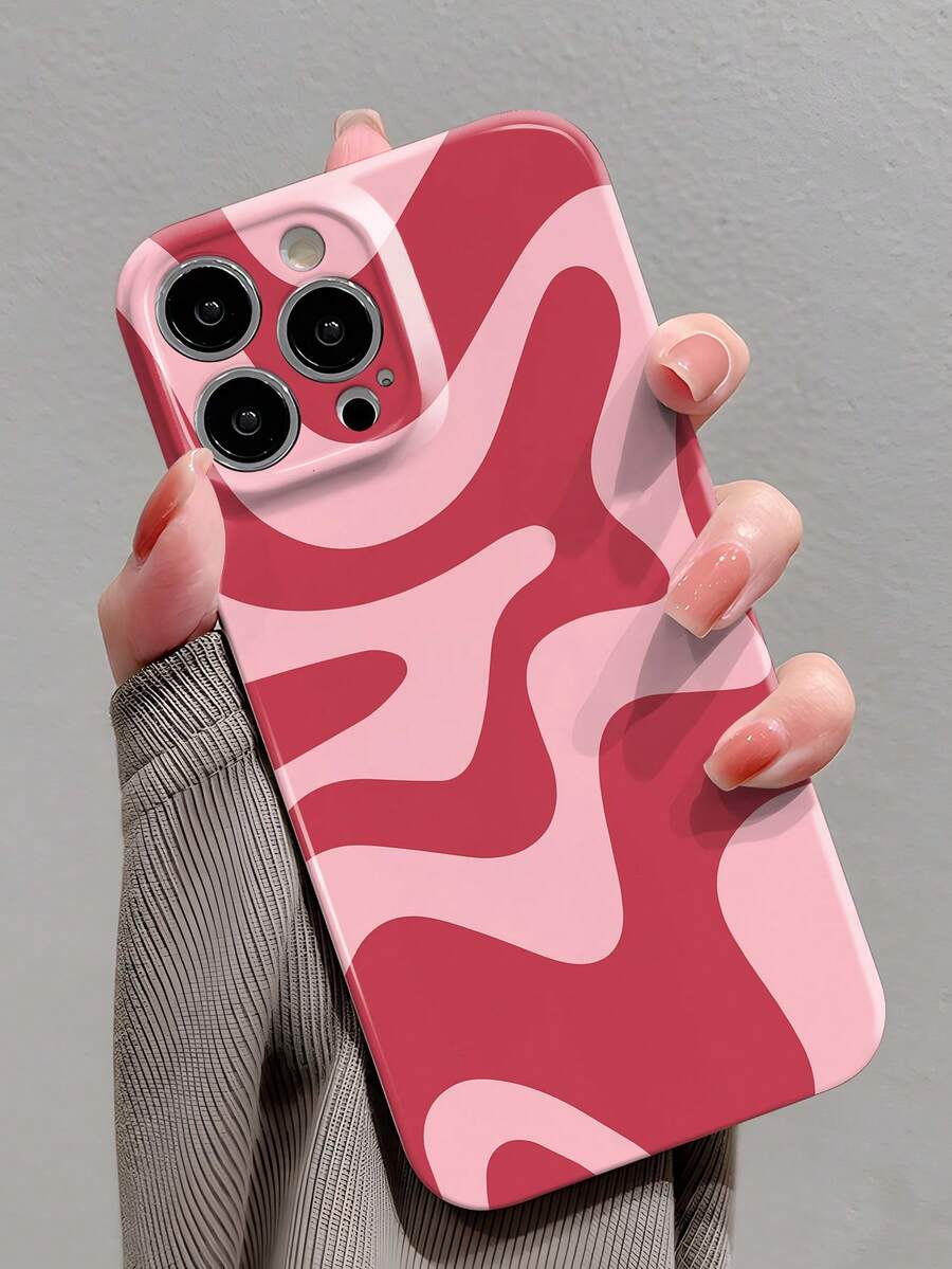 1 Stück doppelfarbige abstrakte geometrische Wasserwell-asymmetrisches Muster perforierte glänzende Filmschale Vollschutz Hartschalen Handyhülle kompatibel mit iPhone 11/12/13/14/15/16 Pro Max - Verschiedenfarbig - Übersicht 1