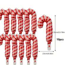 10 piezas de globos con forma de bastón de caramelo rojo, de 33.46 pulgadas y 13.78 pulgadas, adecuados para decoración de fiestas de Navidad, Año Nuevo, cumpleaños y aniversario, globos de regalo de Navidad