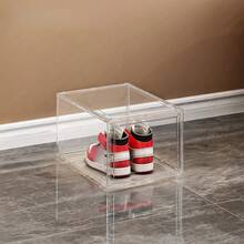 1 pieza Caja de zapatos plegable transparente, caja de almacenamiento de zapatos, gabinete de zapatos, organizador de espacio ahorrativo, adecuado para almacenar zapatos, bocadillos y colecciones, decoración de dormitorio, caja de plástico magnética a prueba de polvo y duradera, almacenamiento y organización de zapatos - transparente - Ver 11