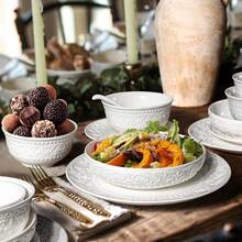 Pasta And Salad Bowls Set Of 4 White Ceramic Bowls With Brocade Flower Design 8inch Serving Bowls Microwave And Dishwasher Safe - Hoa chéo - Xem 2