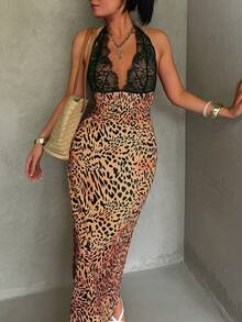 Vacation Leopard Lace Pattern Fashion Versatile Street Photography Spring/Summer Outfits Women's Long Dress,Casual - Multicolor - View 3