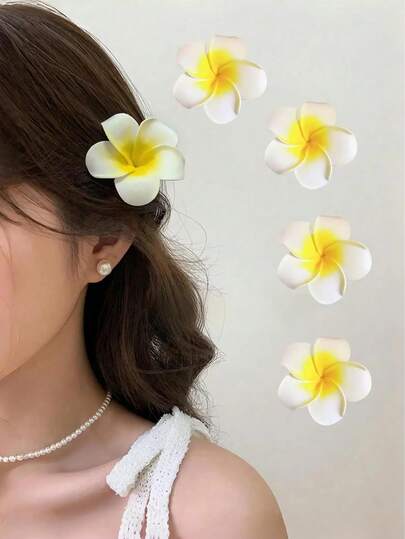 4 件花形发夹，甜美仿雏菊发夹，侧刘海夹，海滩度假风格波西米亚鳄鱼皮发夹，适合日常佩戴，海滩度假照片拍摄，派对配饰，女士度假装