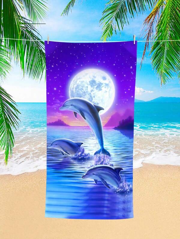 1pc Dolphin Beach Towel, Ultra-Soft Microfiber Large Beach Blanket, Super Absorbent Bath Towel, Suitable For Travel, Pool, Diving, Surfing, Yoga, Camping, Multiple Sizes, Beach Accessory