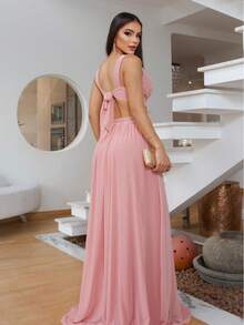 Vestido de festa sem manga para convidada - Rose - Visão 3