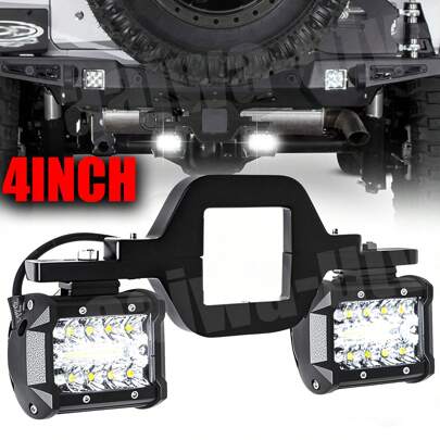 New Trailer Tow Hitch Mounting Bracket With 2X 4'' LED Work Backup Reverse Light Pods, For 4-Row Hitch LED Work Lights, Driving LED Bar For Truck Trailer SUV Pickup
