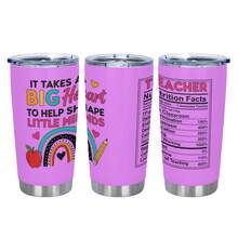 Teacher Tumbler - It Takes A Big Heart To Shape Little Minds, Inspirational Teacher Mugs, Teachers Appreciation Gifts Men Women - 20oz Teachers Appreciation Cup For Christmas Birthday Back To School, Best Gift - 淡紫色 - 查看 2