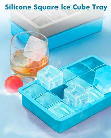 Silicone Ice Cube Trays For Freezer 2 Pack- Easy Release Square Ice Cubes Mold- Best Rubber Ice Cube Tray Shapes For Whiskey Cocktail Coffee- Mini Fridge Silicone Old Fashioned Ice Cube Tray,7796314 - 薑色 - 查看 5