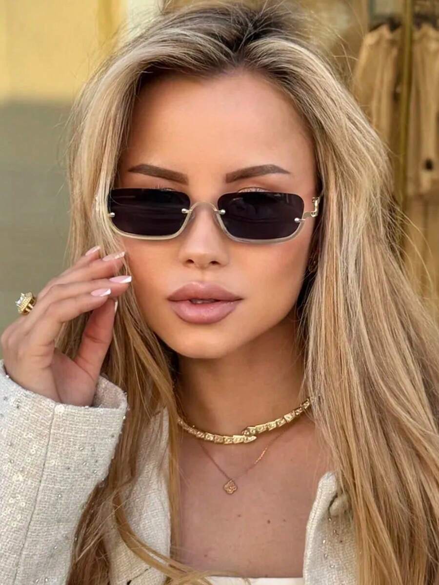 1 件半框矩形金属时尚眼镜复古个性化百搭时尚眼镜男女时尚眼镜适合日常佩戴、街头摄影、度假旅行、夏季海滩配饰返校矩形色调