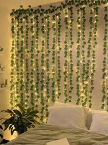 1 pieza Planta artificial de enredadera, de hiedra, con luces de hadas de alambre de cobre de 2M/78,47", para decoración de habitaciones, cortinas, paredes, dormitorios, bodas, fiestas de cumpleaños, regalos, decoración de graduación, vuelta al cole, festival Obon de Japón, Halloween.