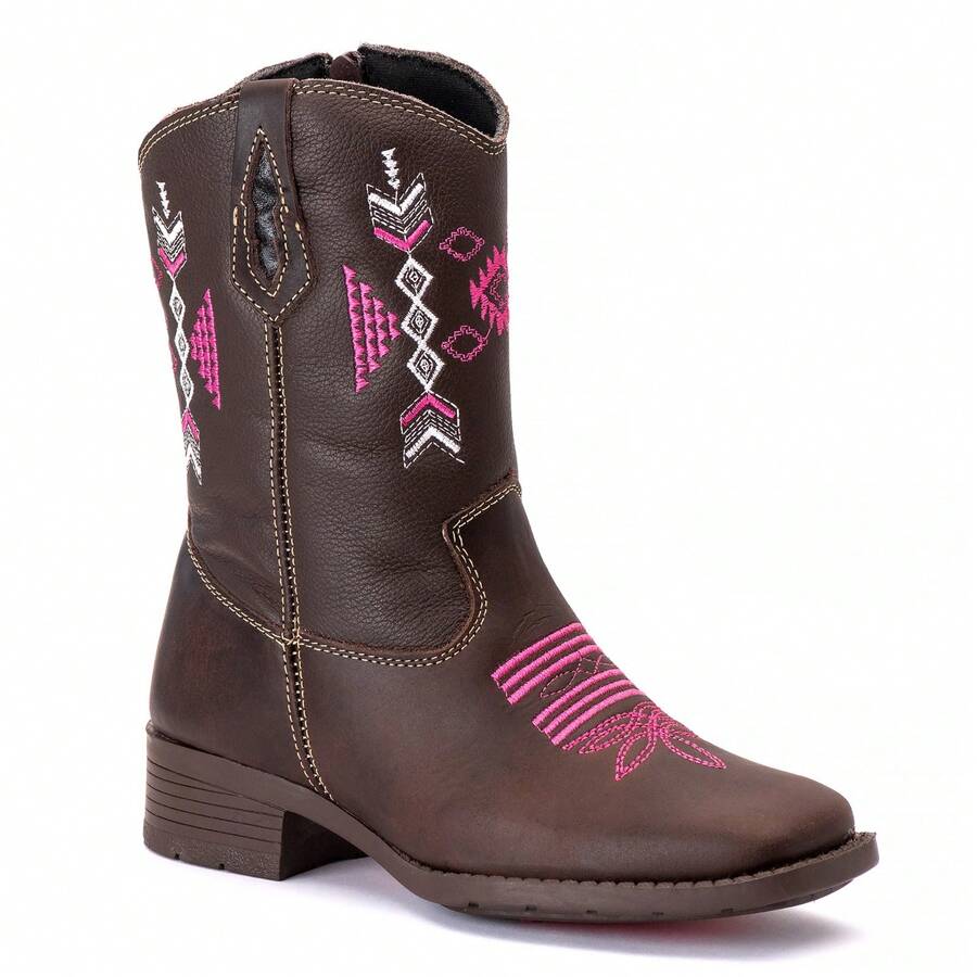 Women's Children's Cowboy Boots In Coffee Leather With Zipper - Coffee Brown - View 1