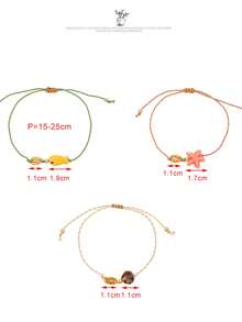 1 Piece Of Ocean Element Summer Small Fish Bead Pearl Crystal Natural Shell Bracelet, Beach Degree Starfish Crab Claw Pendant Bohemian Woven Bracelet - Multicolor - View 4