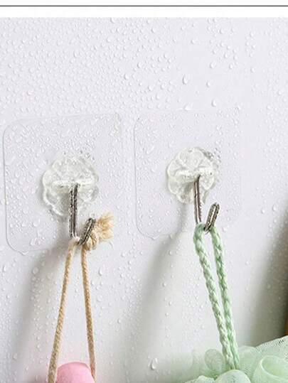 10 个粘性挂钩，强力粘墙钩，无损坏，无需钻孔，透明挂钩，适用于厨房