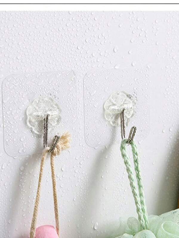 10 个粘性挂钩，强力粘墙钩，无损坏，无需钻孔，透明挂钩，适用于厨房