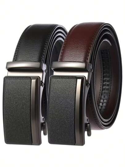 1 条装时尚商务男士皮带正品奢侈品牌腰带合金自动扣腰带优质 PU 皮带搭配工装裤牛仔裤，是理想的礼物