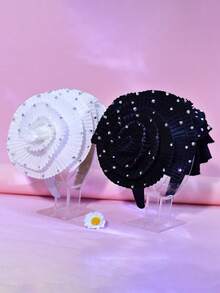 1 件夸张玫瑰头带，带有优雅波浪蕾丝和宽发饰，适合节日派对舞蹈表演装扮和配饰，发带，发箍，秋季 - 彩色 - 查看 3