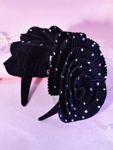 1 件夸张玫瑰头带，带有优雅波浪蕾丝和宽发饰，适合节日派对舞蹈表演装扮和配饰，发带，发箍，秋季 - 彩色 - 查看 13