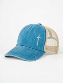 Boné de beisebol feminino com estampa cruzada bordada e lavagem, ajustável, para atividades ao ar livre, viagens de primavera/outono, praia, 1 peça - bordado - Ver 2