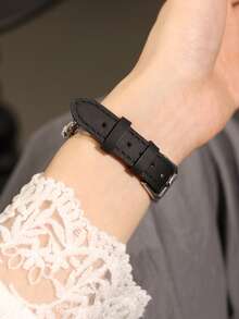 1条兼容苹果手表表带，女士夏季时尚休闲黑色真皮表带，爱心蝴蝶结钻石金属缝线丝滑柔软黑色皮革，兼容苹果手表38/40/41/42/44/45/46/49毫米，兼容苹果手表Ultra 3/SE/10/9/8/7/6/5/4/3/2/1，智能手表配件，适合情人节、母亲节、生日礼物、日常装饰，蝴蝶结闪光，表带，苹果手表表带 - 黑銀 - 查看 7