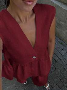 2 件大码女士休闲亚麻西装套装，适合商务休闲、音乐会、日常穿着、春夏秋 - 酒紅色 - 查看 2