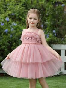 Vestido de tul de princesa para niña pequeña, adecuado para cumpleaños de niños, ceremonias de boda, dama de flores, fiestas y ocasiones formales - Rosa - Ver 4