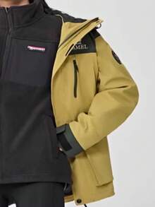 CAMEL CROWN Chaqueta de esquí 3 en 1, chaqueta de montañismo cálida, equipo impermeable para excursiones de nieve - Aceitunas de hoja caduca de color amarillo-negro - Ver 4
