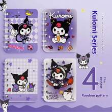 Sanrio Sanrio 4er-Set japanische Cartoon Schwarze Reishefte - Lila Serie, Kuromi A7 Spiralbuch, geeignet für Bürohefte, Schulbedarf, Notizblöcke, Memos, Lehrergeschenke, Schulanfang Grundlagen