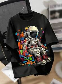 Camiseta Infantil e Juvenil Personalizada Menino e Menina Astronauta Sentado Colorido Astro Universo